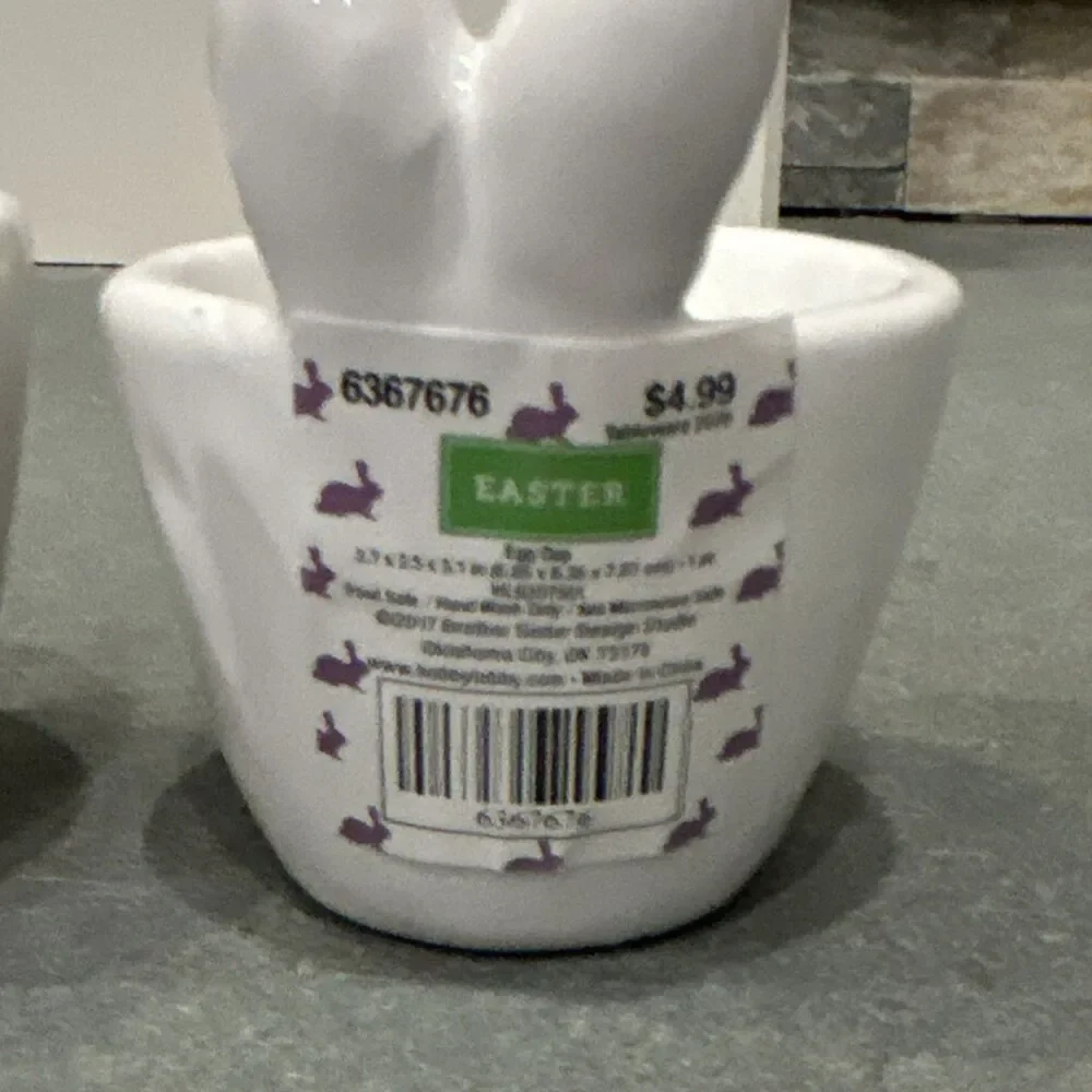 Hobby Lobby Set of 4 Bunny Ear Ceramic Egg Cups White Easter